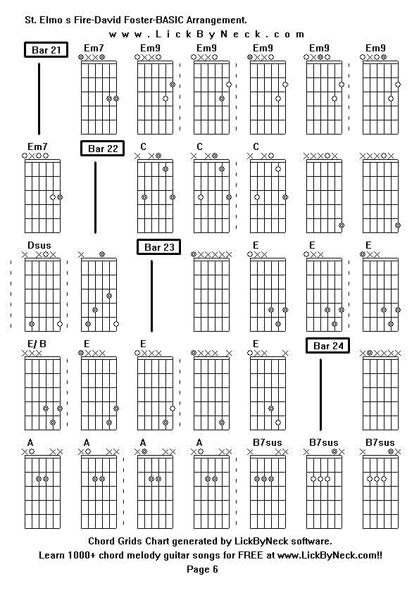 Chord Grids Chart of chord melody fingerstyle guitar song-St Elmo s Fire-David Foster-BASIC Arrangement,generated by LickByNeck software.